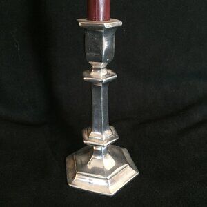 Vintage Pewter  Candlestick Holder 8" Hexagonal Cottagecore Farmhouse Prairie